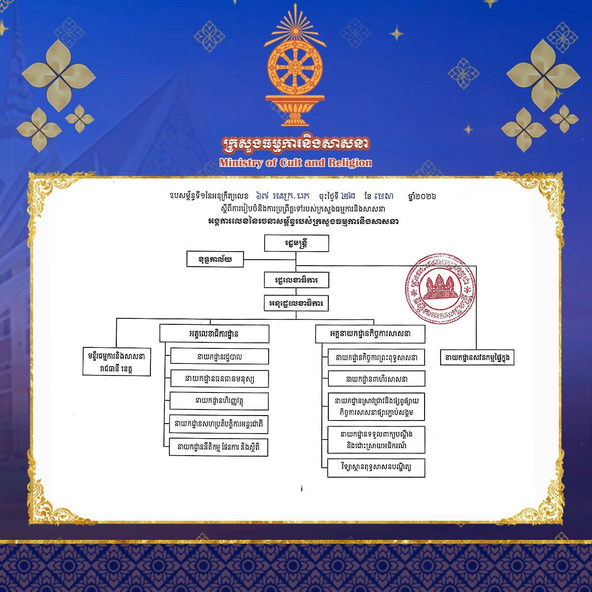 柬埔寨发布关于宗教部组织与运作的政令