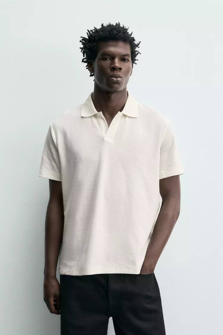Zara 竖纹质感Polo衫