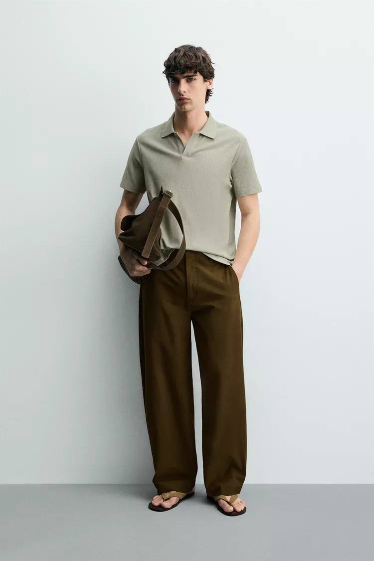 Zara 竖纹质感Polo衫