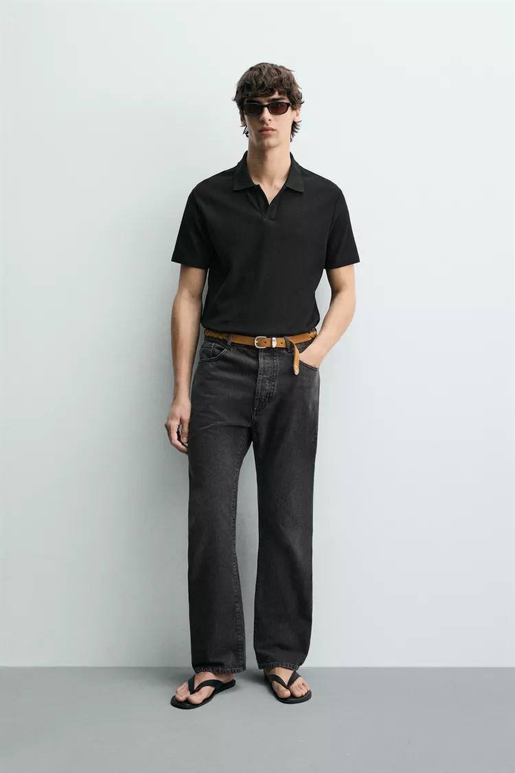 Zara 竖纹质感Polo衫