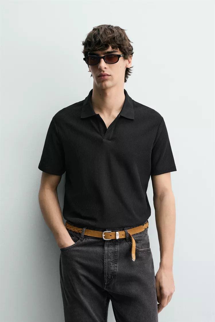 Zara 竖纹质感Polo衫