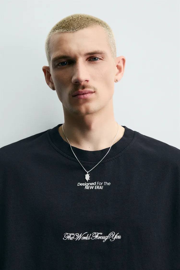 Zara 短袖标语印花卫衣