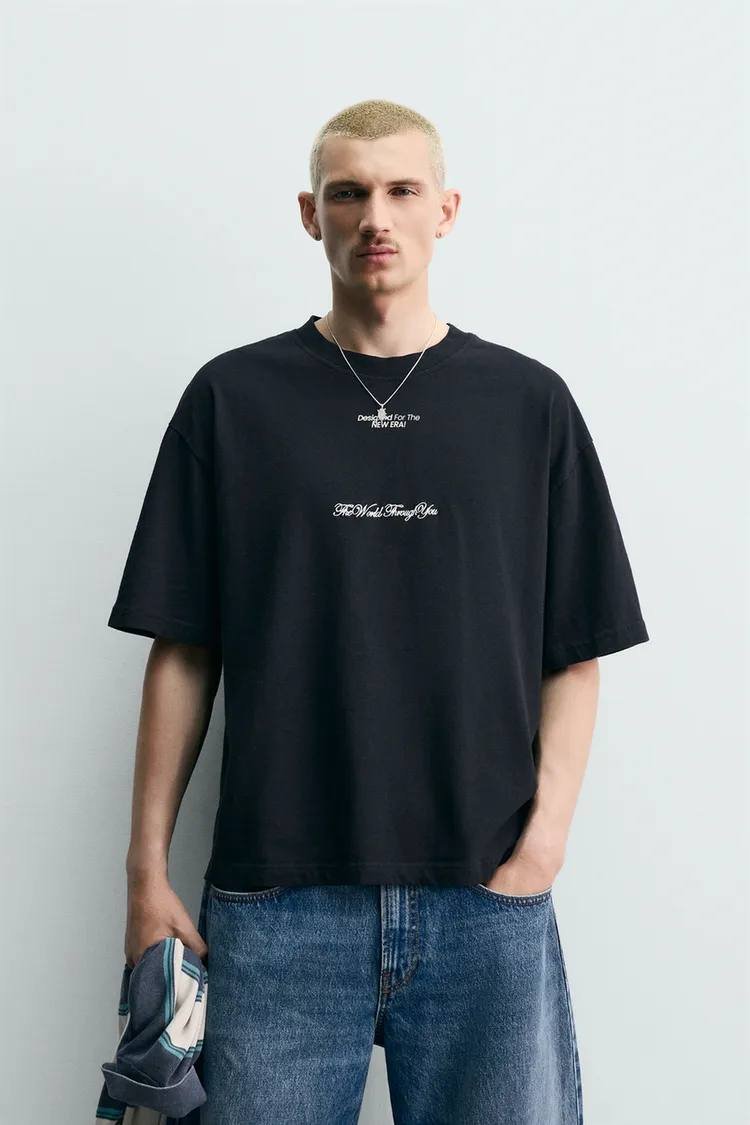 Zara 短袖标语印花卫衣