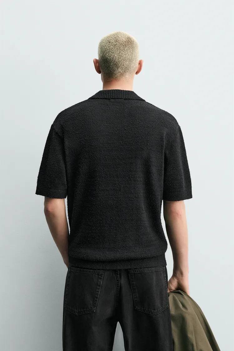 Zara 纹理宽松针织Polo衫