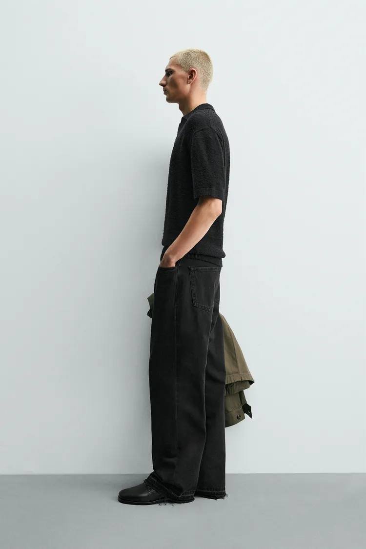 Zara 纹理宽松针织Polo衫