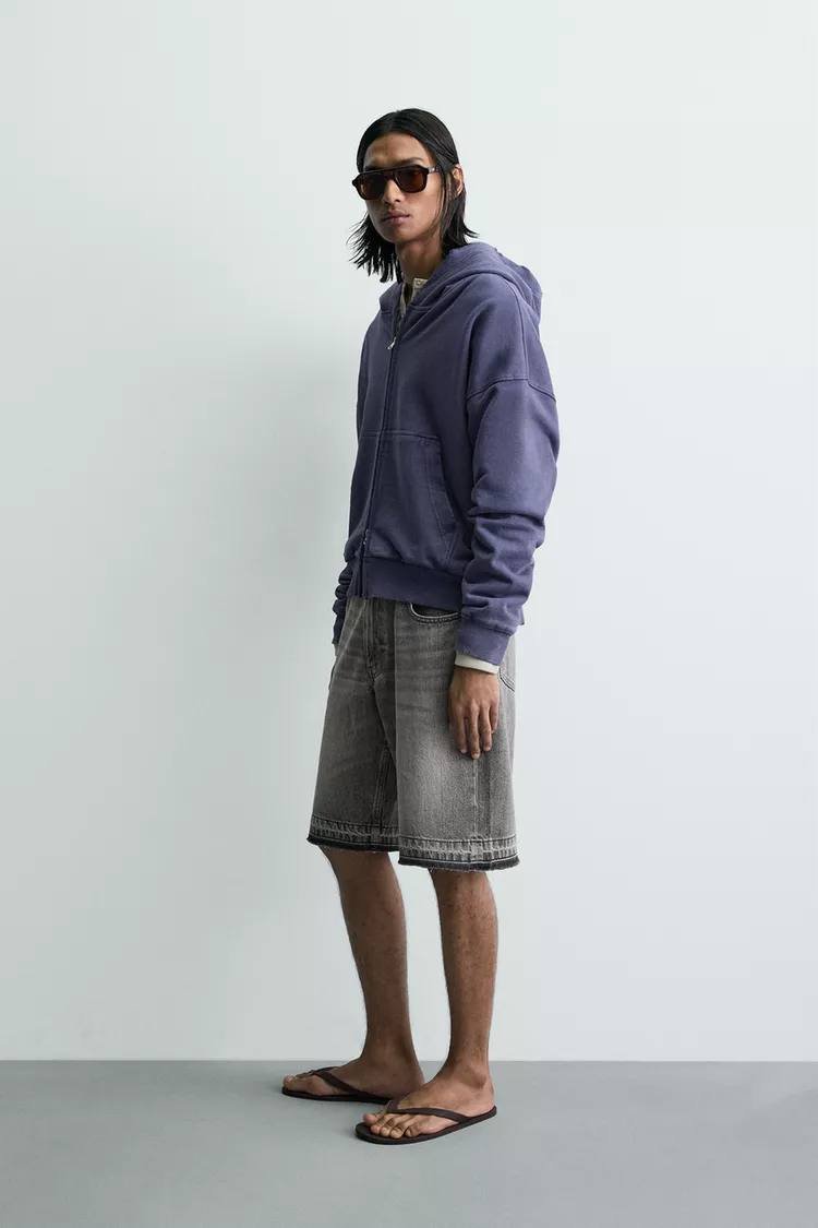Zara 宽松版型牛仔百慕大短裤