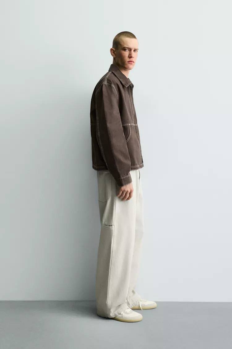 Zara 撞色明线方型夹克