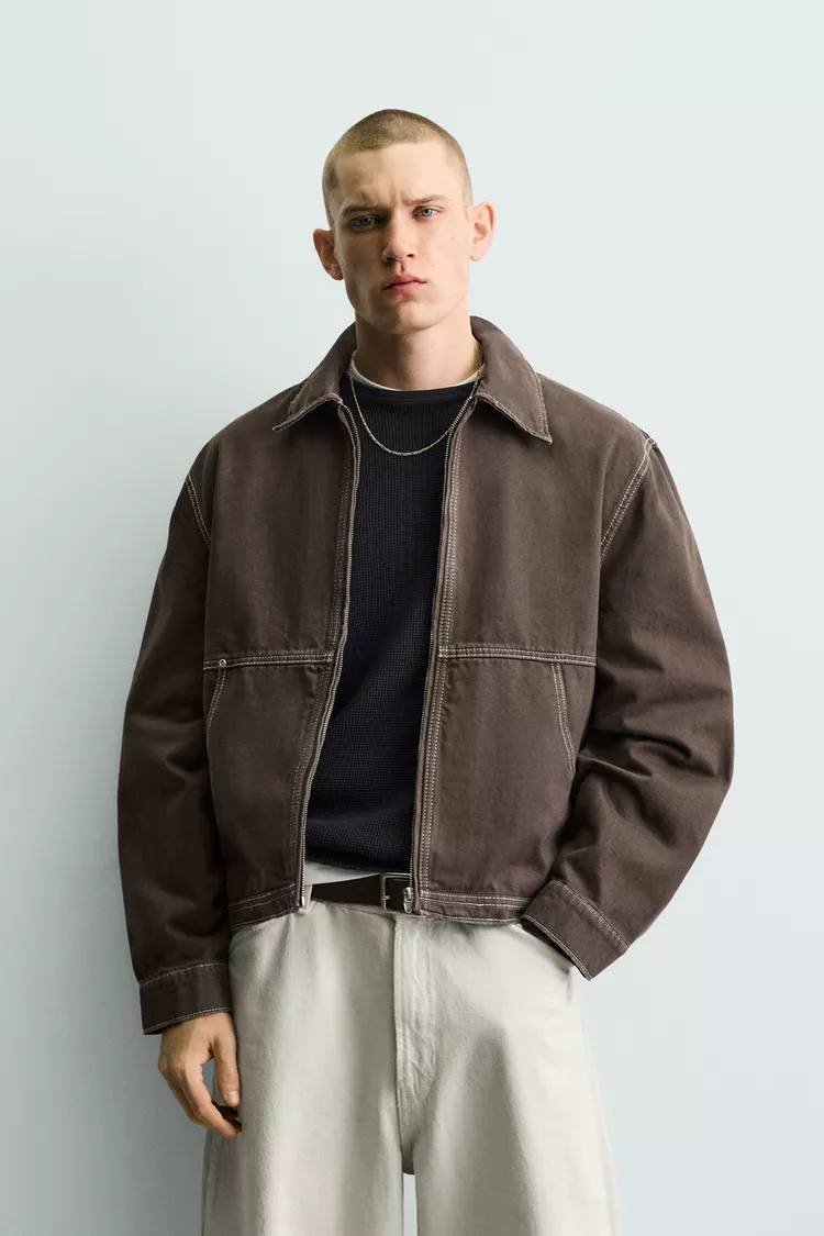 Zara 撞色明线方型夹克