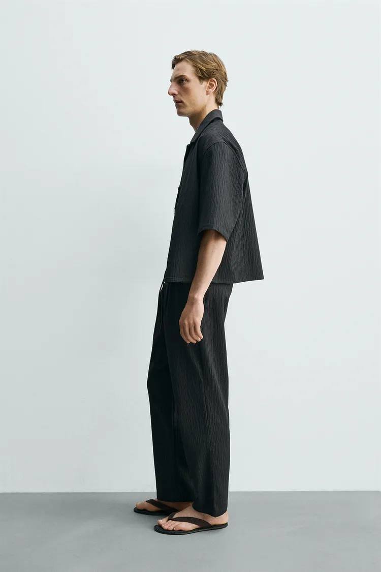 Zara宽松提花格纹衬衫