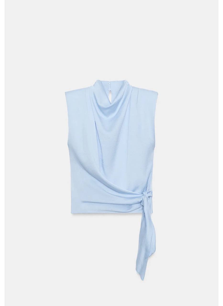 Zara 蝴蝶结垫肩缎面背心