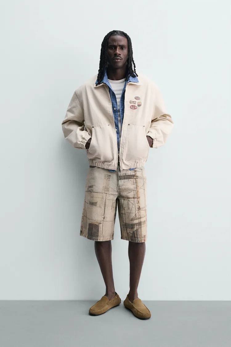 Zara 抽象印花宽松百慕大短裤