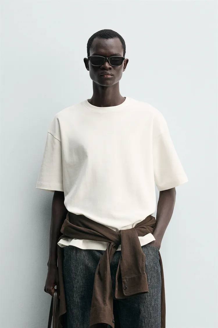 Zara 撞色纹理贴布T恤