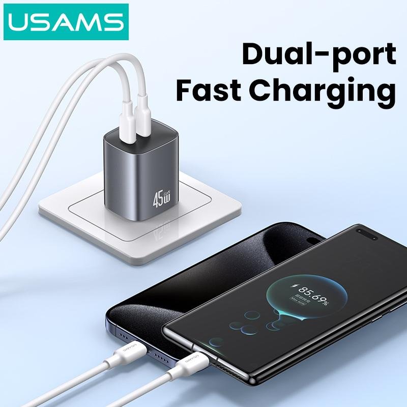 USAMS 45W GaN 双口快充充电器
