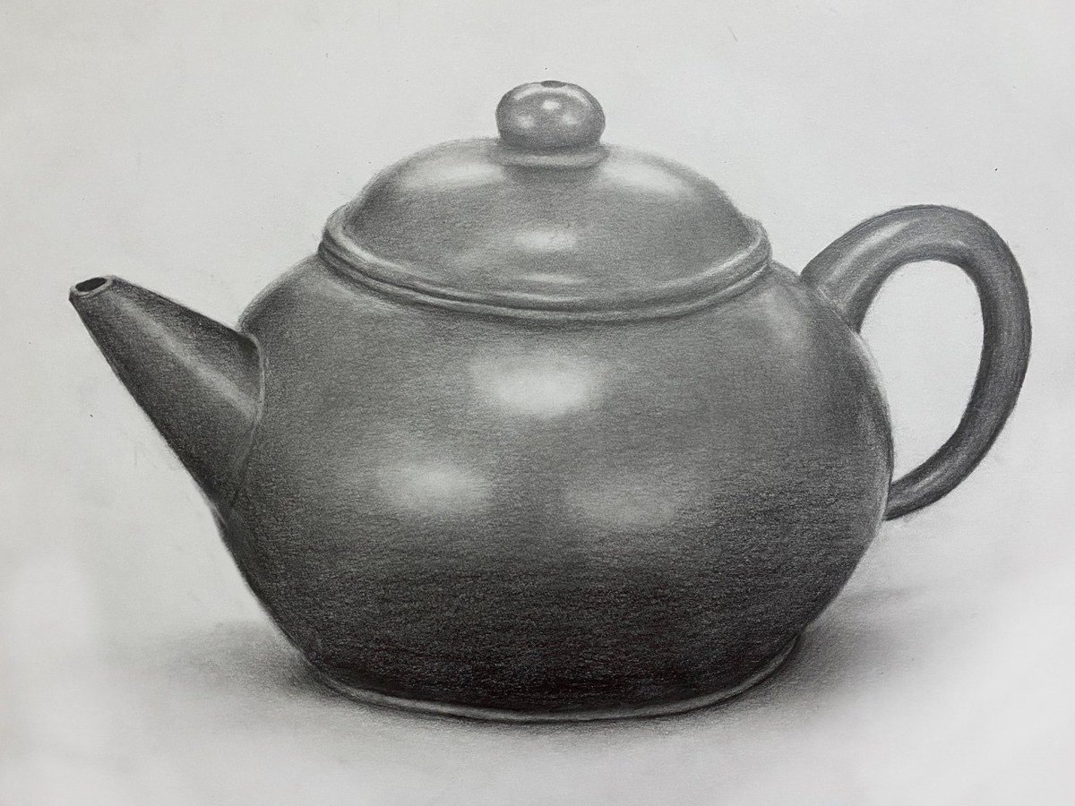 林国荣创意科技大学素描基础课程展示 茶壶写生训练