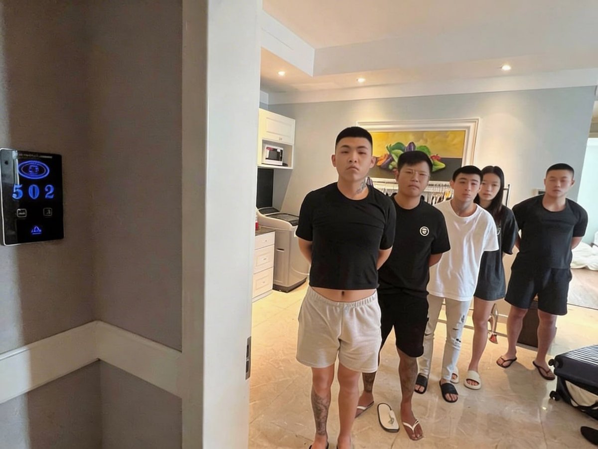 金边警方在隆边区温德姆酒店开展打击网络诈骗行动