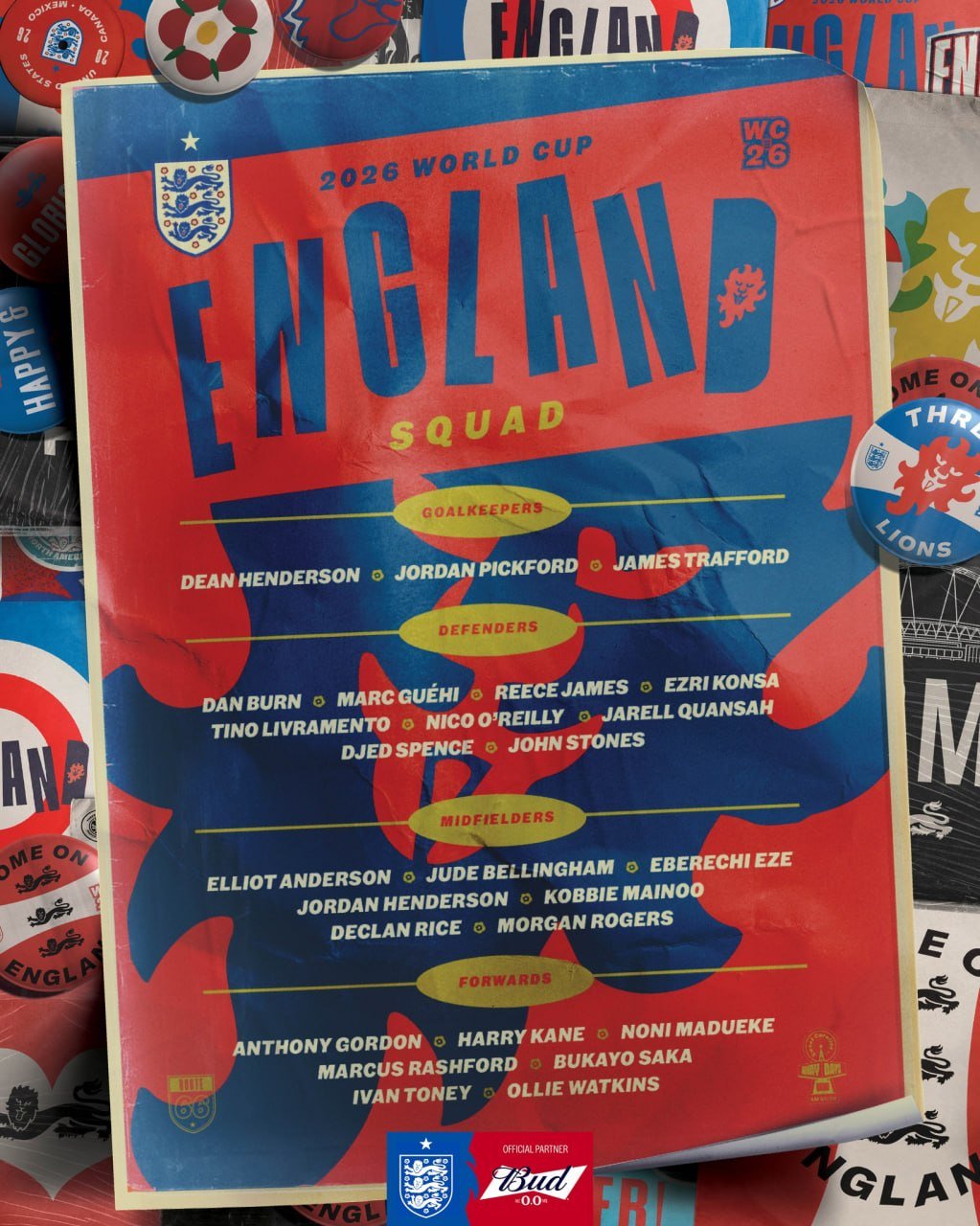 英格兰国家队大名单公布 1986年后首次无利物浦球员