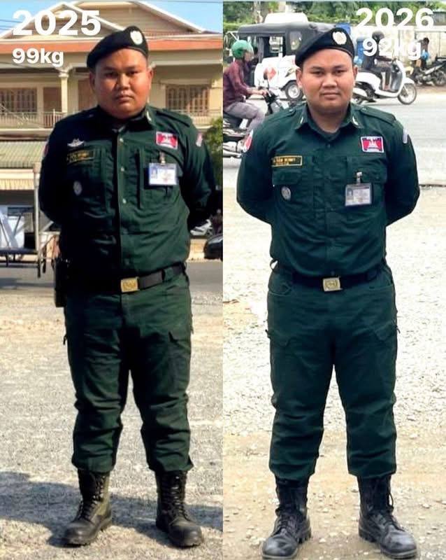 金边坎波区警察坚持锻炼13个月 成功减掉大肚腩
