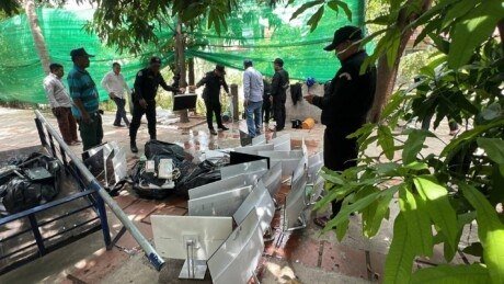金边波森切区捣毁诈骗窝点 警方打捞证据逮捕十余人