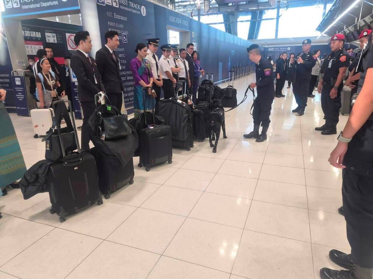 素万那普国际机场开展警犬缉毒检查 严防毒品出境