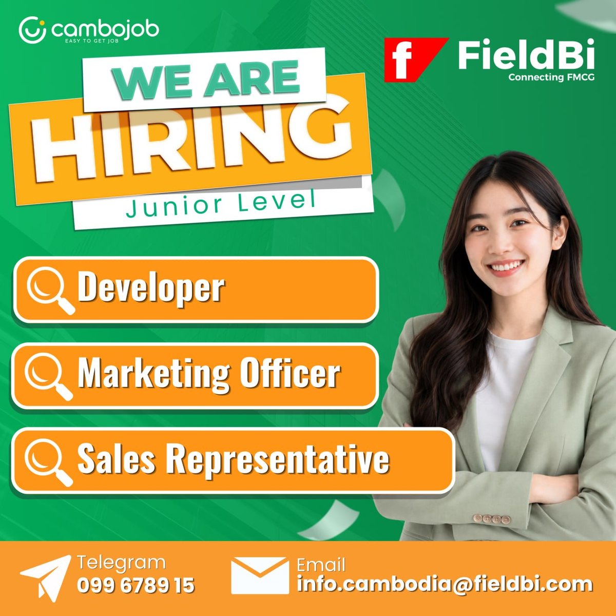 FieldBi Cambodia急招开发销售及市场专员 月薪