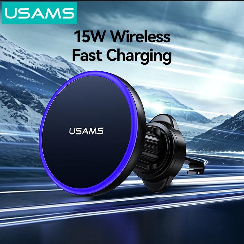 USAMS车载15W磁吸无线快充 360度旋转智能温控