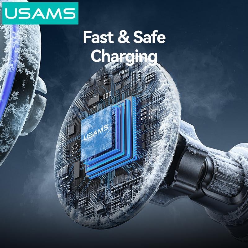 USAMS车载15W磁吸无线快充 360度旋转智能温控
