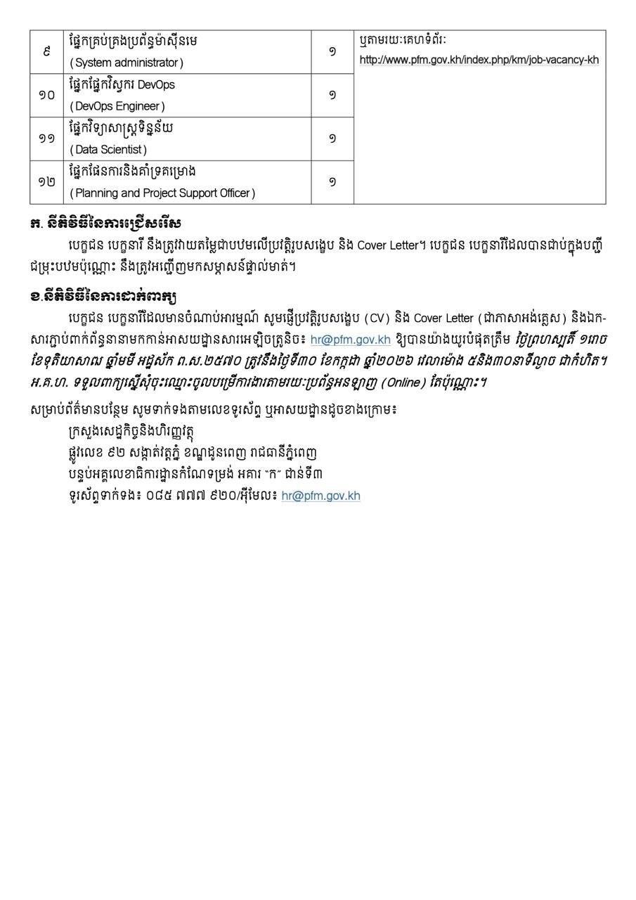柬埔寨经济财政部急招13名合同制IT人员 负责i-PIM系统