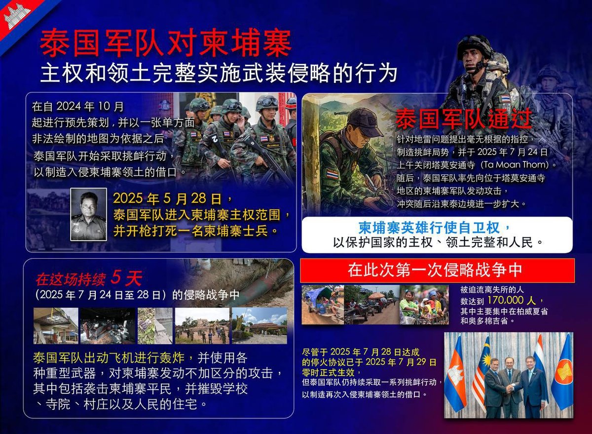 柬埔寨官方总结2025年7月24日至27日期间,泰国军队在柬