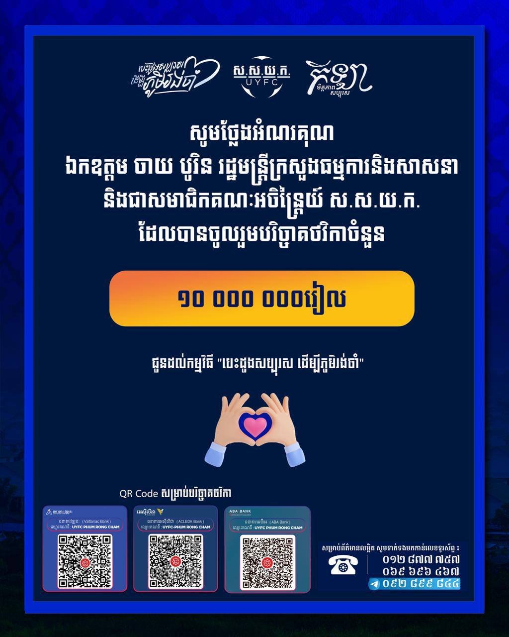 柬埔寨青年联合会开展慈善活动 助力社区扶贫