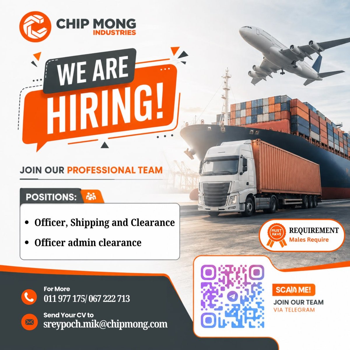 Chip Mong集团急招物流清关专员 负责进出口清关业务