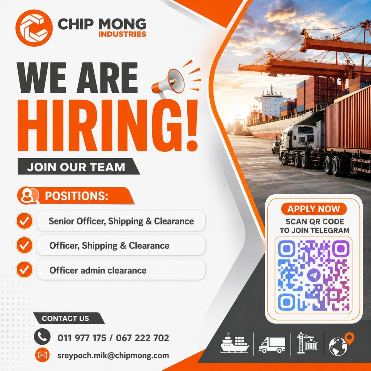 Chip Mong集团招聘物流及行政专员 欢迎投递