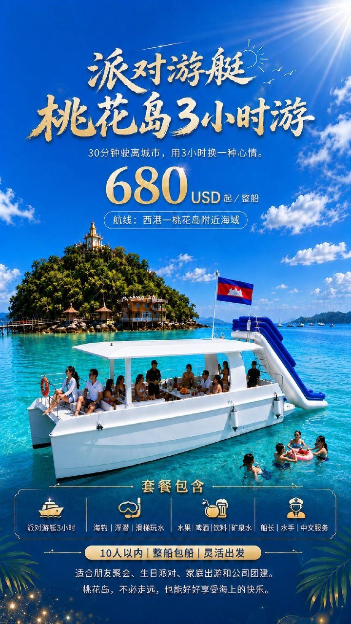 西港桃花岛3小时游艇包船 $680起含海钓浮潜