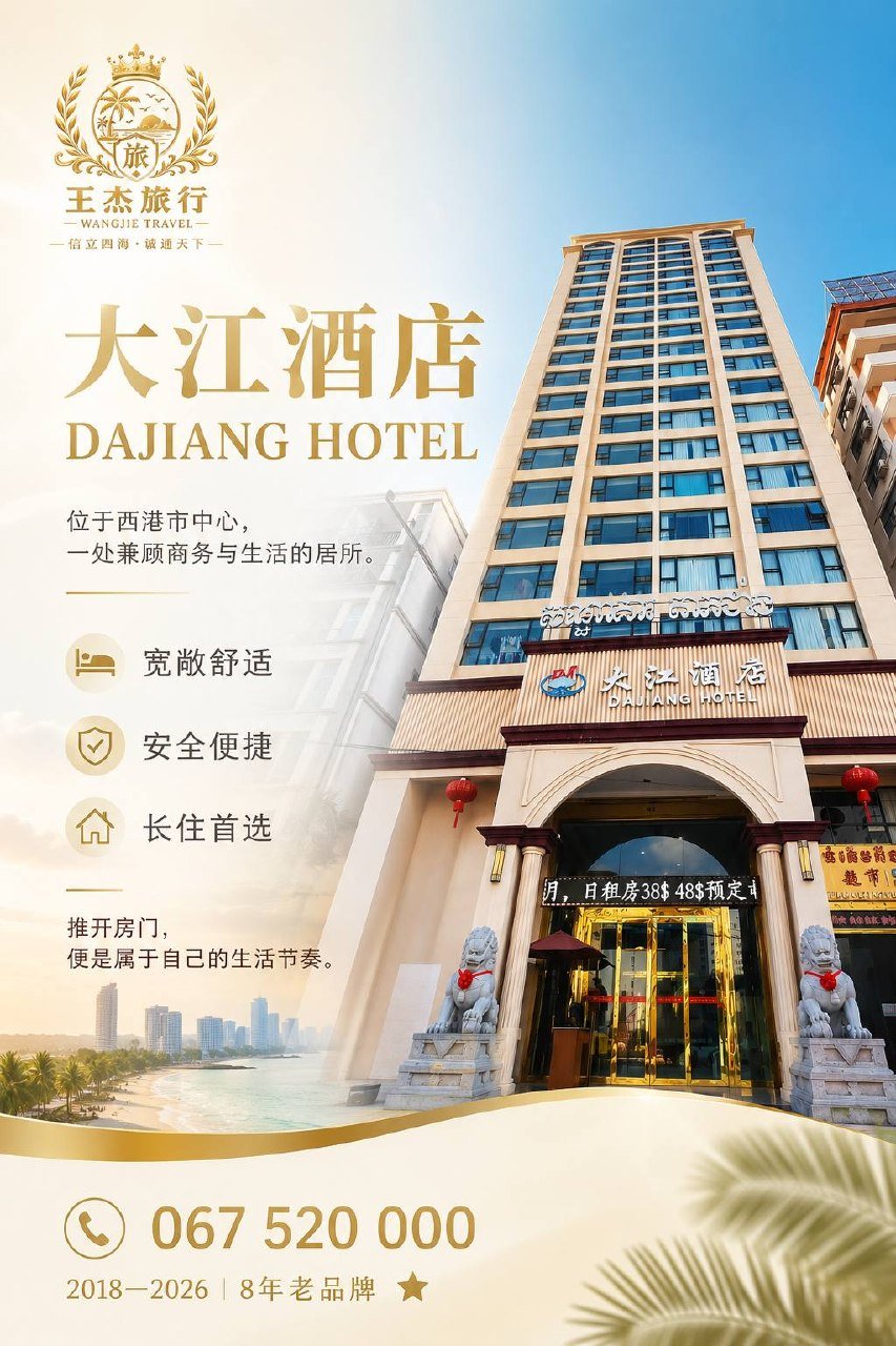 西港大江酒店提供中文服务 完善安保适合商务入住