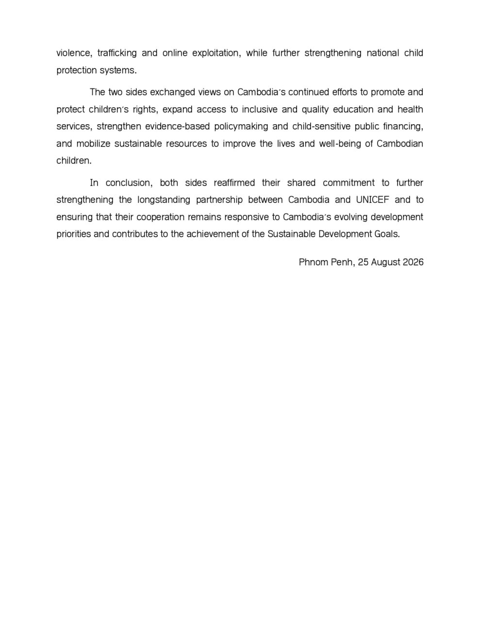 联合国儿童基金会新任代表向布拉索昆递交国书