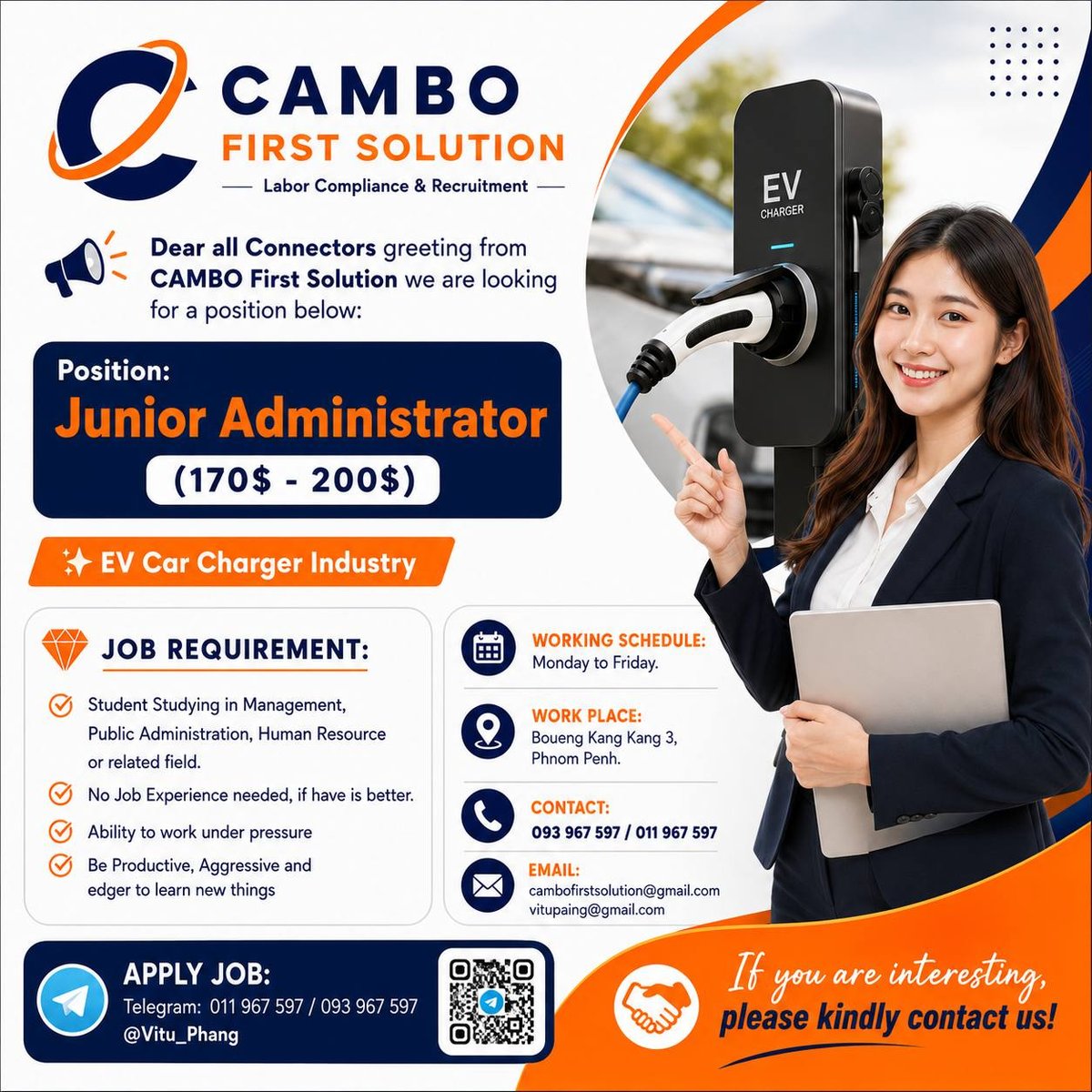 CAMBO First Solution招初级行政 月薪$1