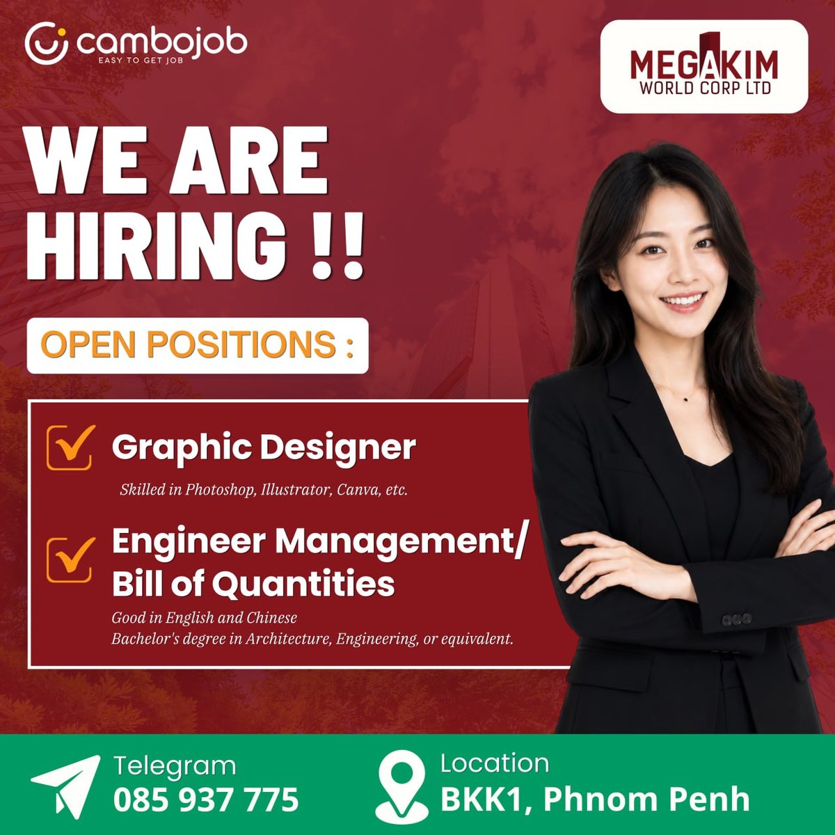 Megakim World Corp招聘地产专员 BKK1上