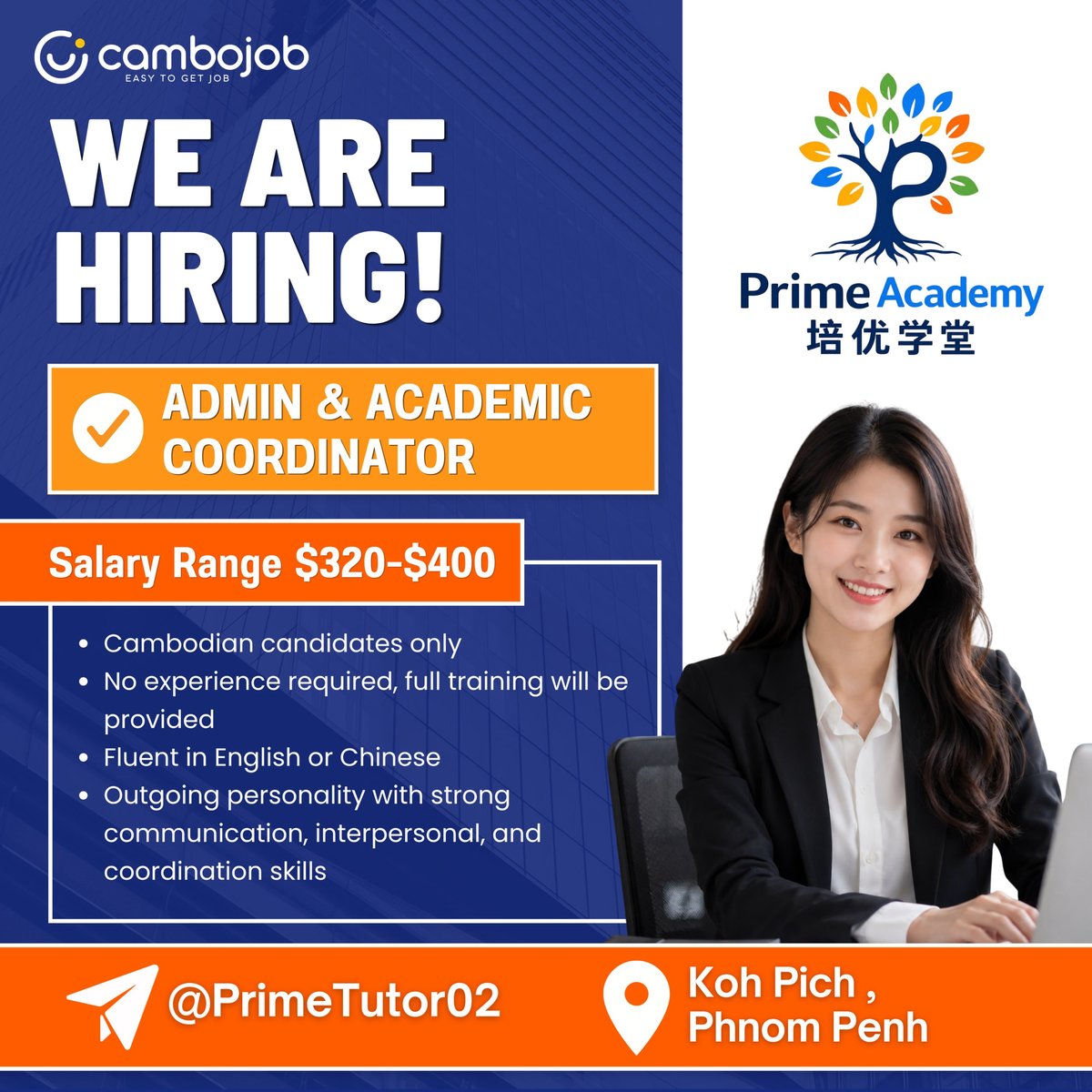 Prime Tutor Agency急招行政及学术协调员 月