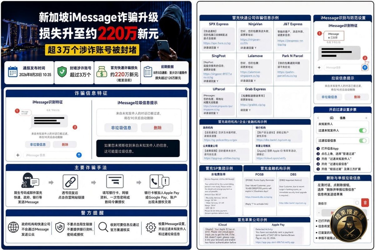 新加坡iMessage诈骗频发 损失超220万新元 警方提醒