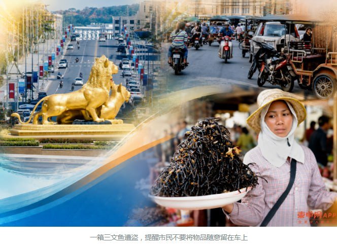 金边近日发生一起罕见盗窃案,一名男子从嘟嘟车上偷走一箱三文鱼