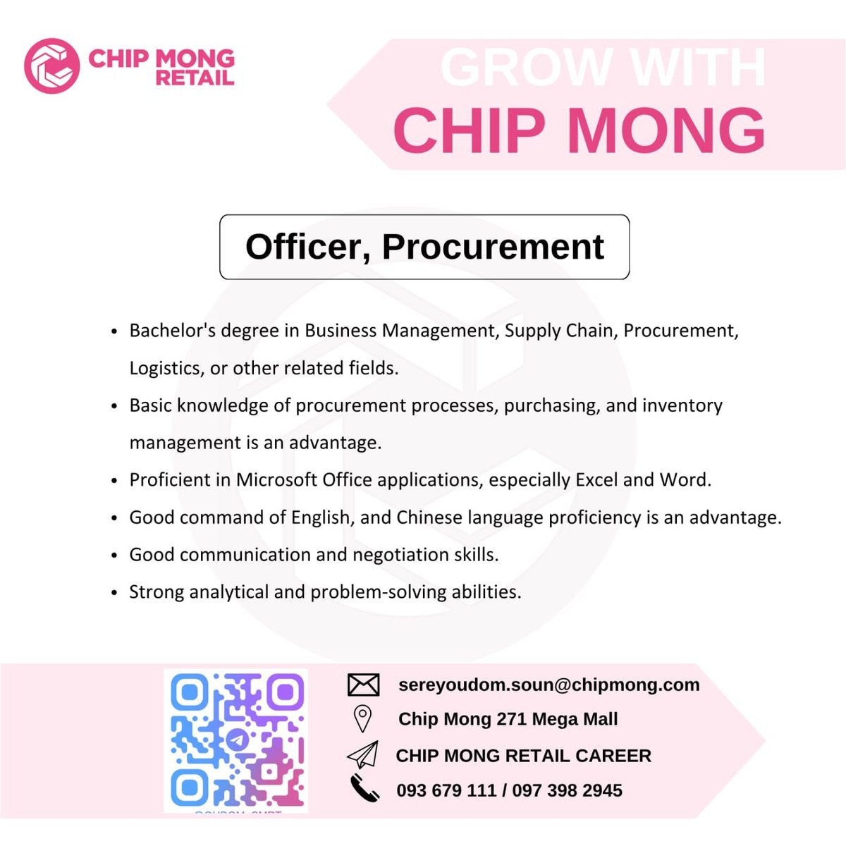 Chip Mong集团急招采购专员 集茂271超级商场上班