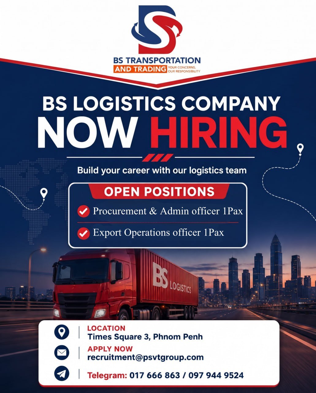 BS Logistics招采购及出口专员 BKK时代广场上班