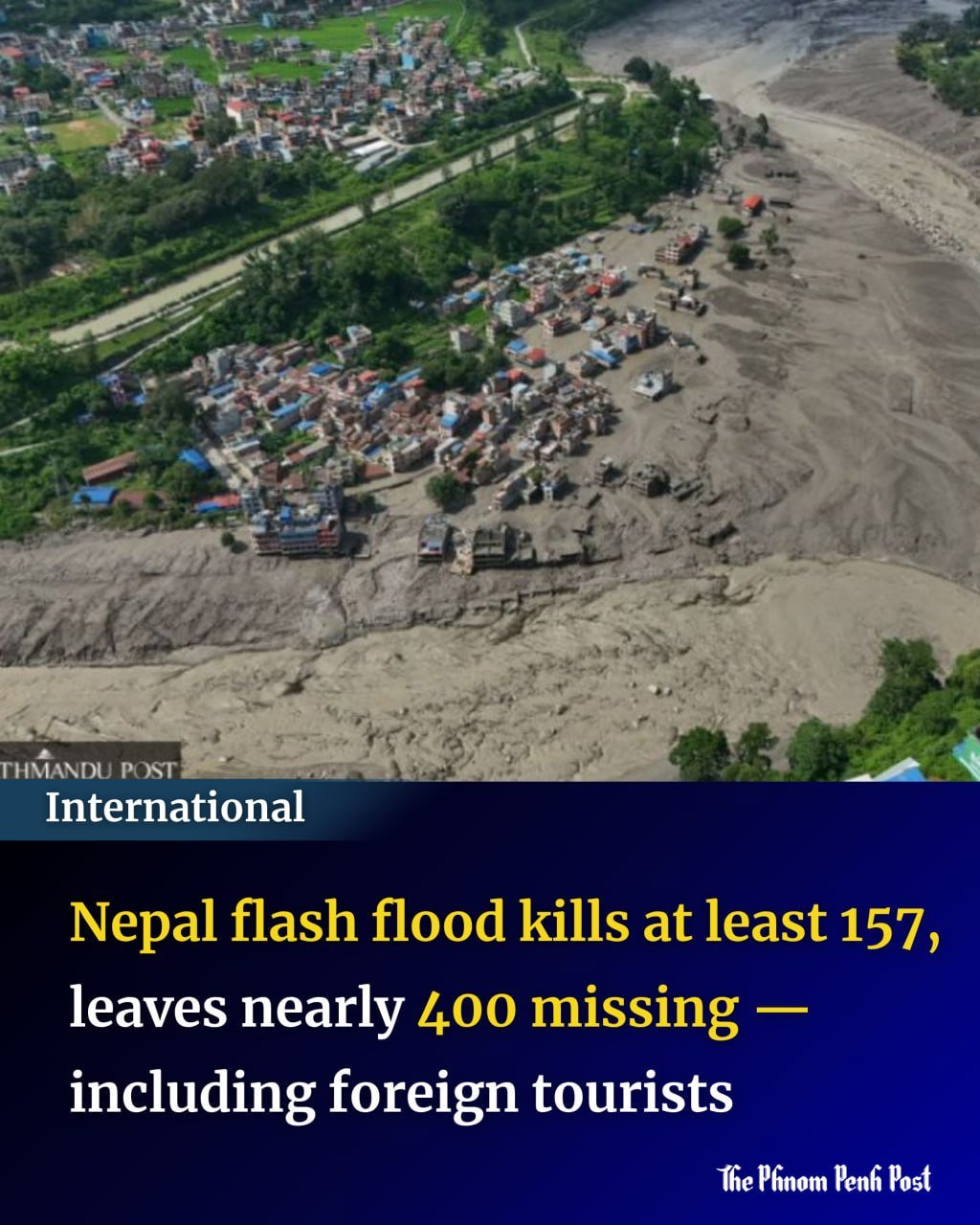 尼泊尔突发洪灾致157人死亡 近400人失踪