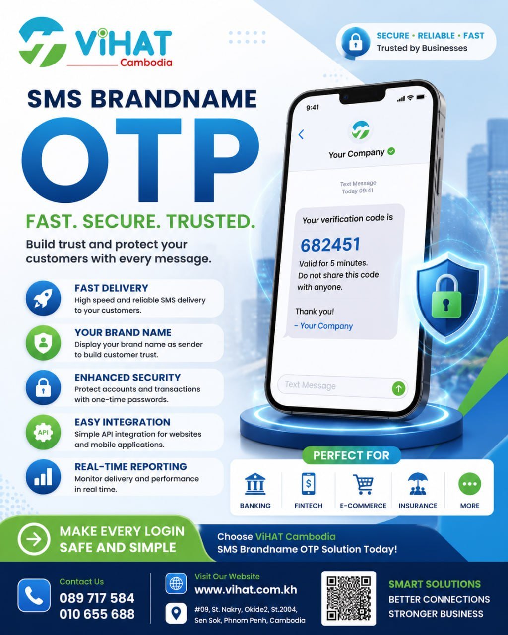ViHAT Cambodia提供企业短信OTP服务