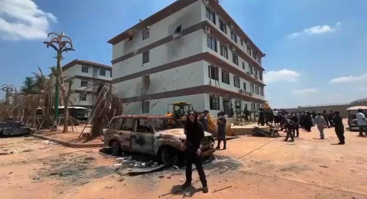 奥斯马诈骗园区人去楼空 现场遗留弹痕与破门痕迹