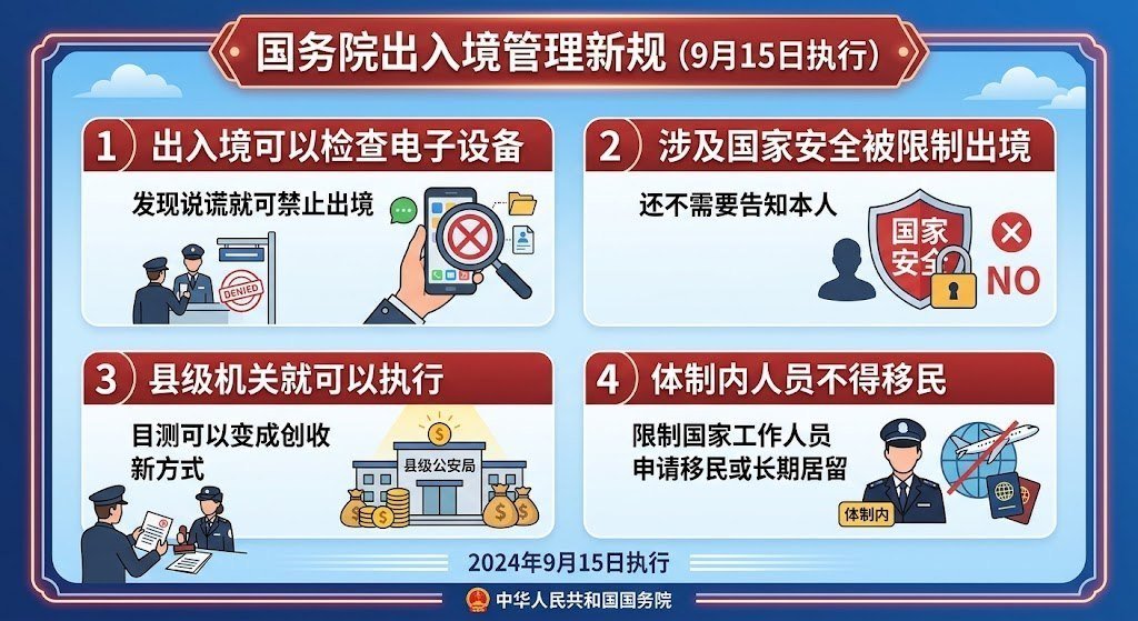 中国出入境管理新规9月15日施行 电子设备可被检查
