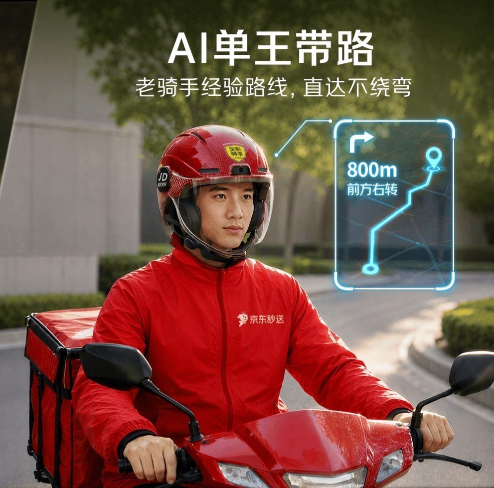 京东外卖发布AI智能头盔 助力骑手配送提效