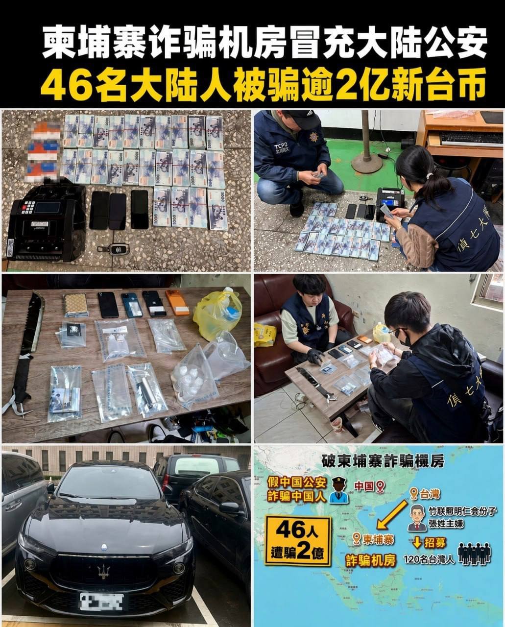 台警破获跨境诈骗集团 20人落网涉案超2亿台币
