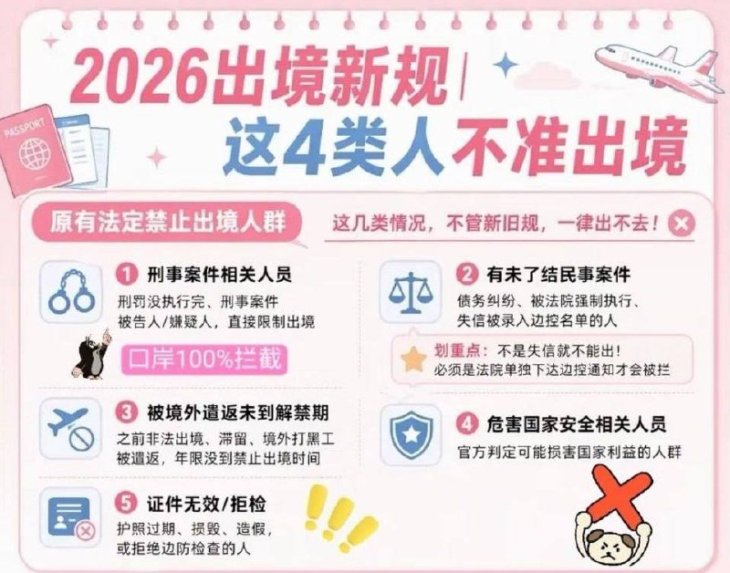 中国出入境新规9月15日执行 4类情况限制出境最高封禁3年