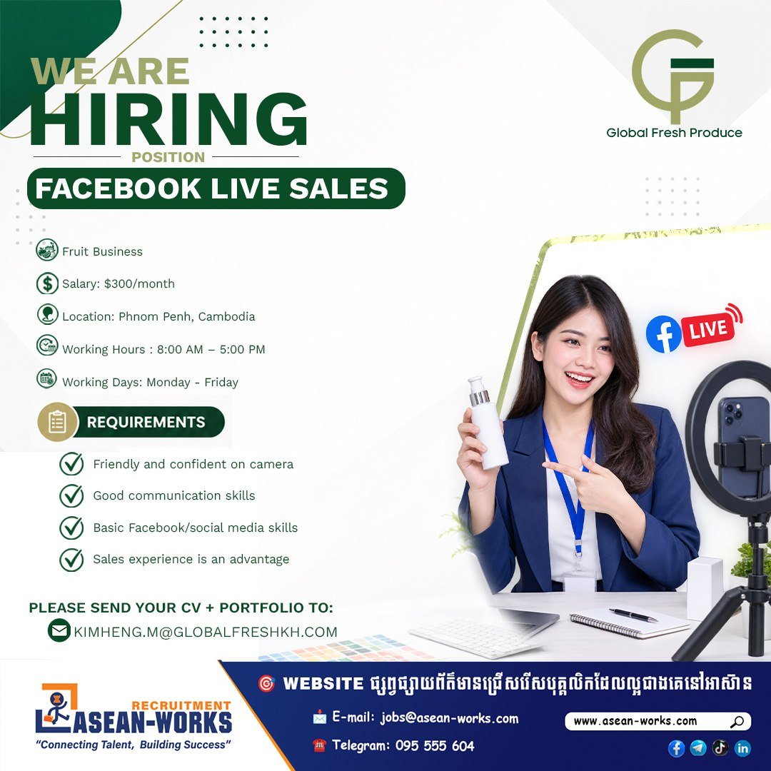 Global Fresh急招Facebook直播销售 月薪$