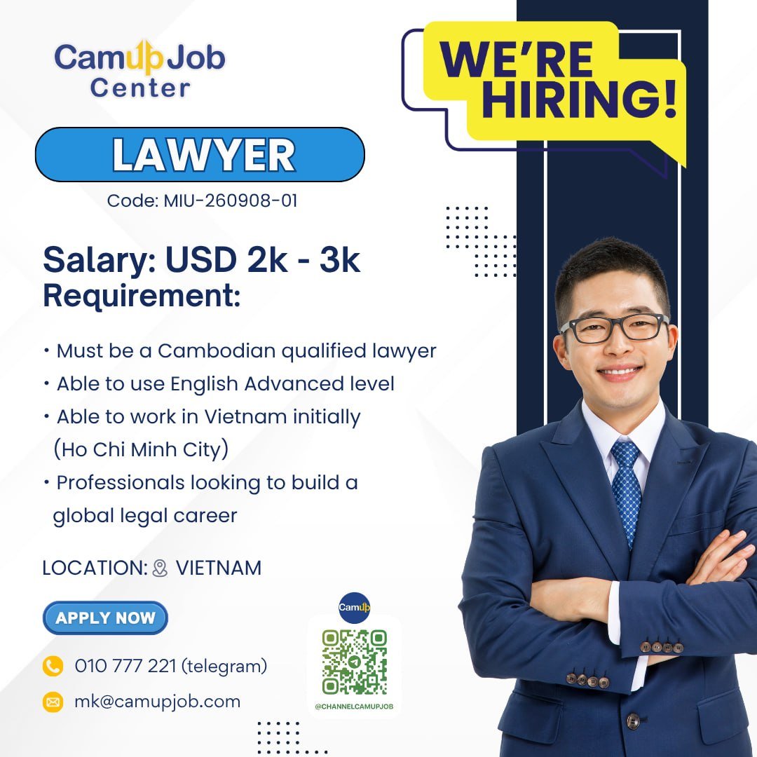 越南招法律顾问 月薪$2000-3000